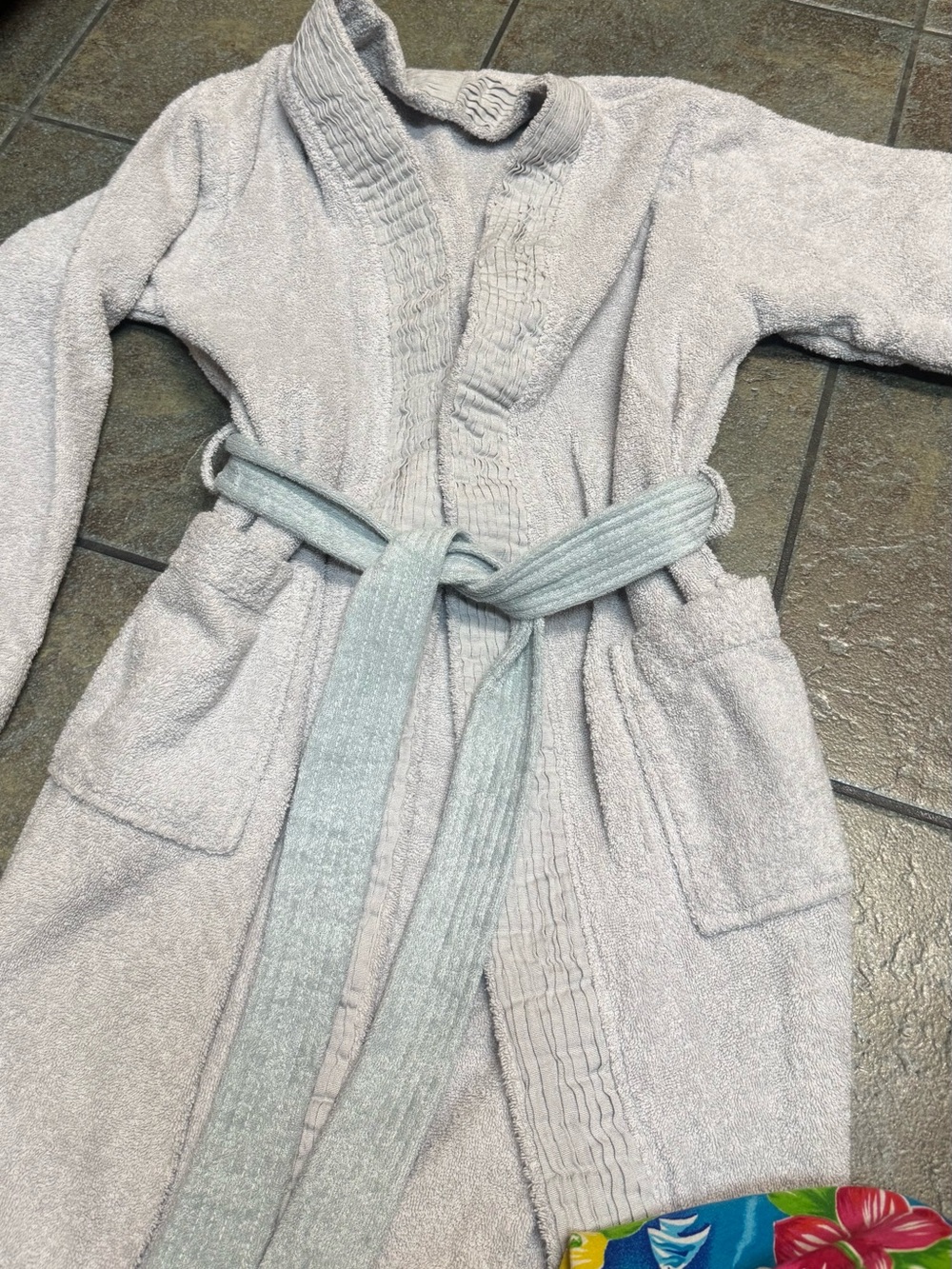 Plush Light Blue Bathrobe with Textured Waistband Belt S